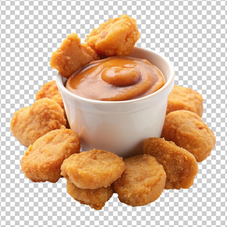 PSD un plato de comida frita con un plato de salsa en el lado sobre un fondo transparente