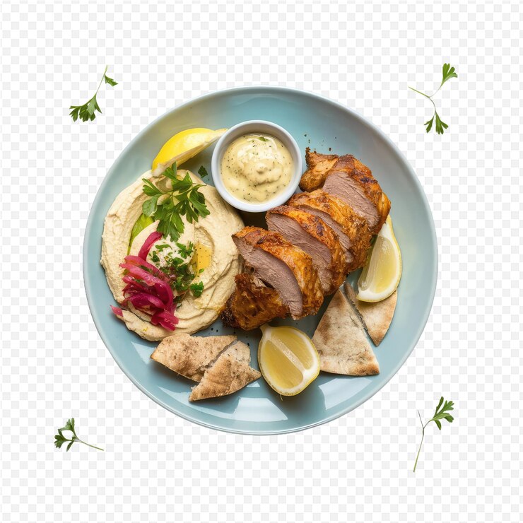 PSD un plato de comida con una imagen de una comida con una cuña de limón en él