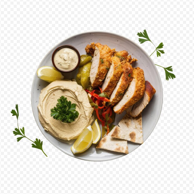 PSD un plato de comida con una imagen de una comida con una cuña de limón en él