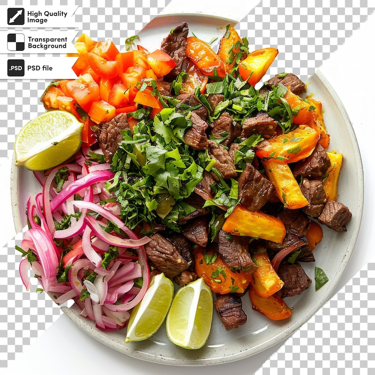 PSD un plato de comida con una imagen de una comida con verduras y carne