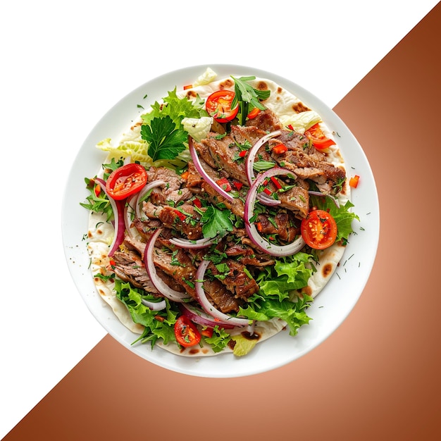 un plato de comida con una imagen de una ensalada y una imagen de un cebollón rojo
