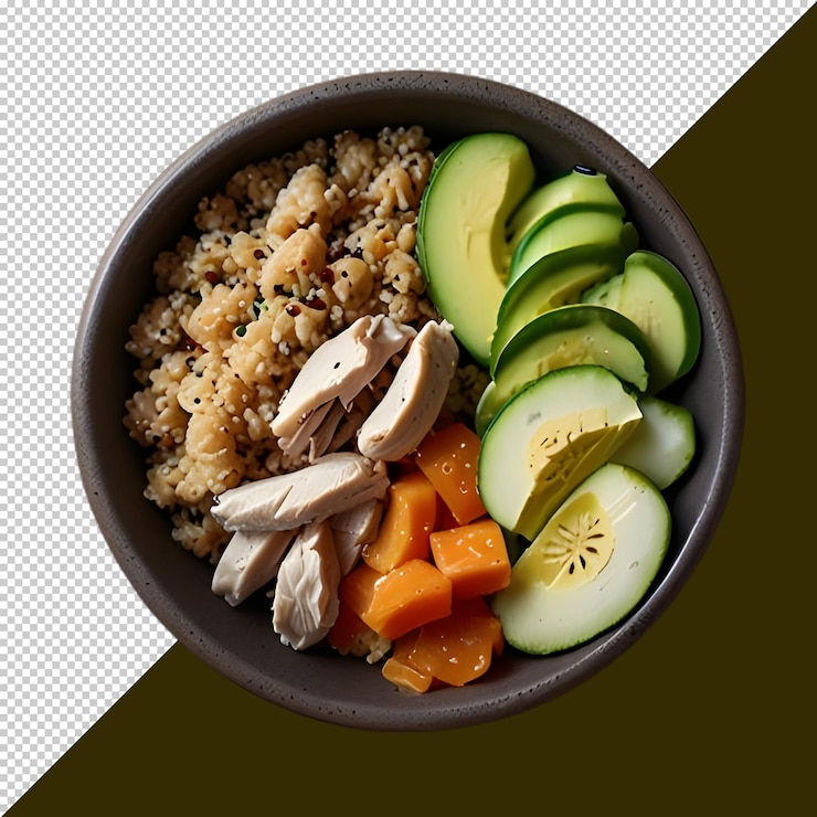 PSD un plato de comida con un plato marrón de arroz y setas