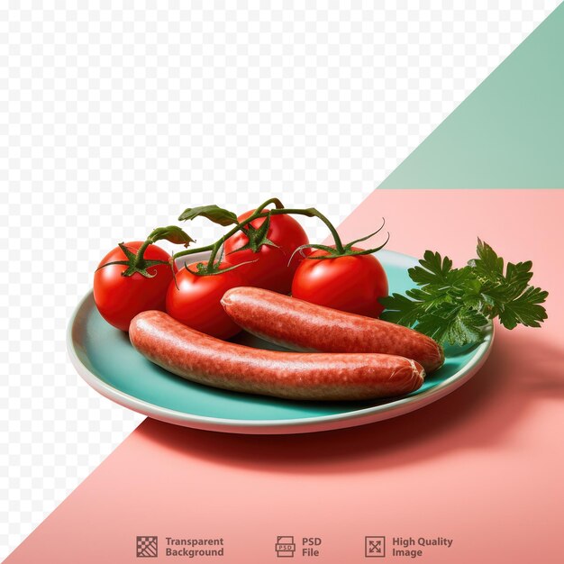 PSD un plato de comida con un plato de tomates y un plato verde y azul con la imagen de un tomate.