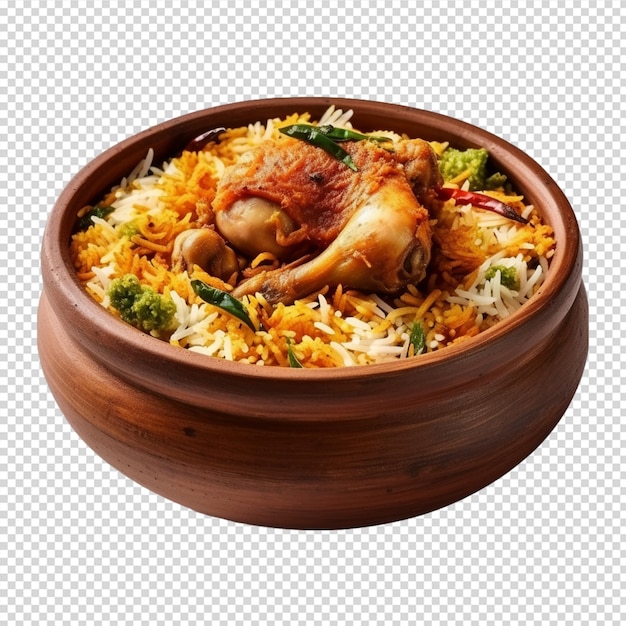 Plato de comida con pollo y arroz o biryani