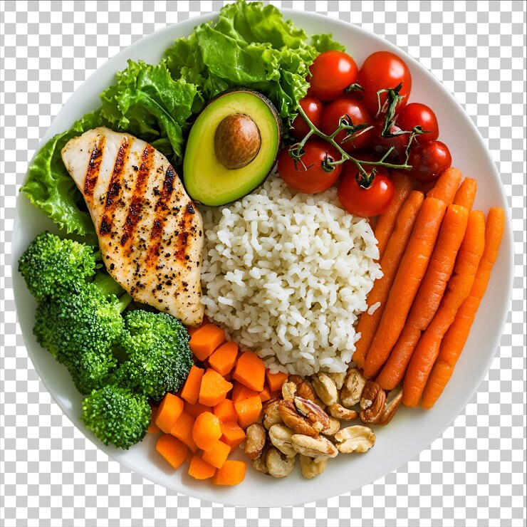 PSD un plato de comida que incluye verduras de arroz y arroz