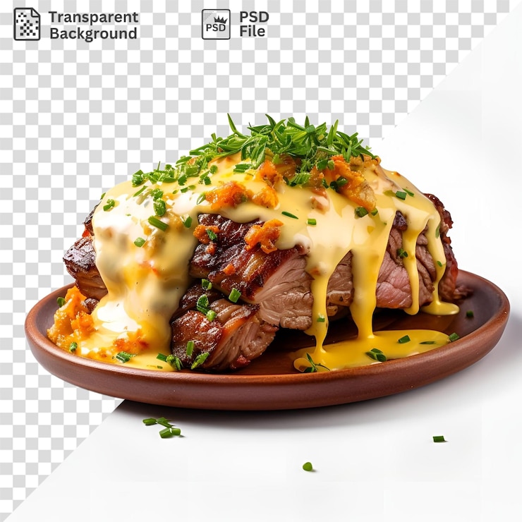 PSD un plato de comida con un tenedor y un cuchillo en un plato blanco rodeado por una hoja verde y un pimienta roja el plato se coloca en una mesa de madera con una servilleta blanca