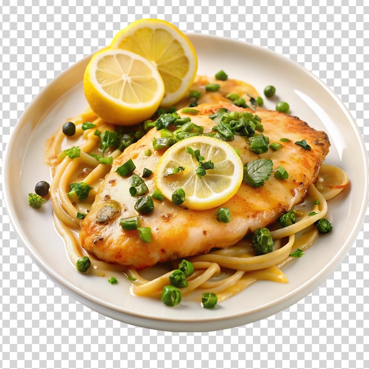 PSD un plato de comida con tomates de pollo y patatas en un fondo transparente