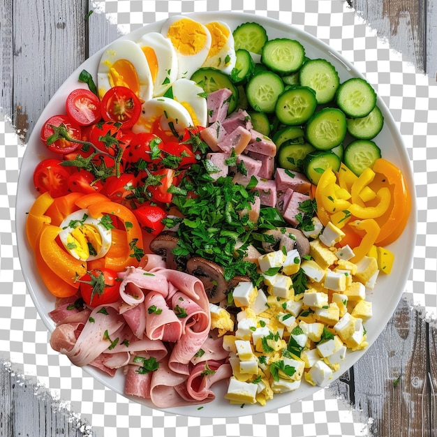 PSD un plato de comida con una variedad de verduras, incluidos tomates zucchini y pepino