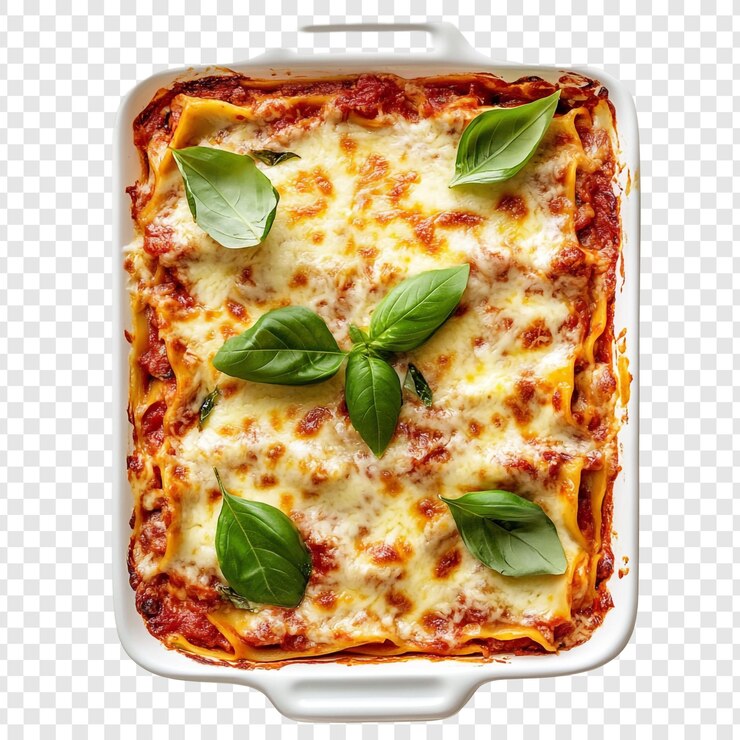 PSD un plato cuadrado de pizza de queso con albahaca en la parte superior