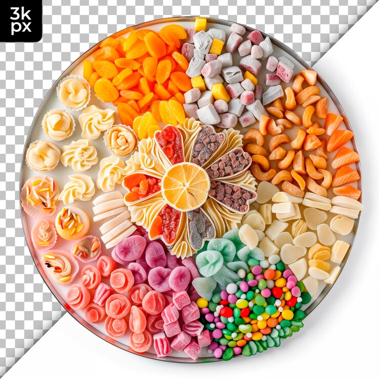 PSD un plato de diferentes tipos de dulces y dulces