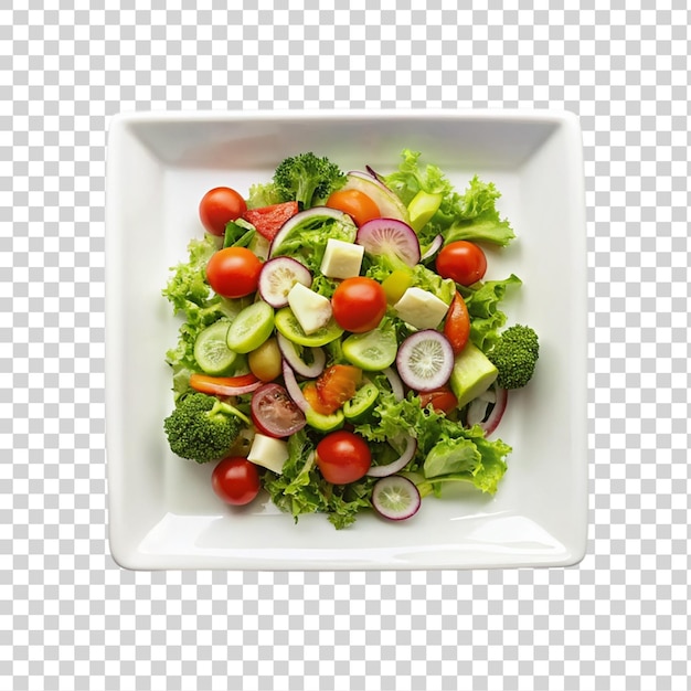 Plato con ensalada de verduras frescas aislada sobre un fondo transparente