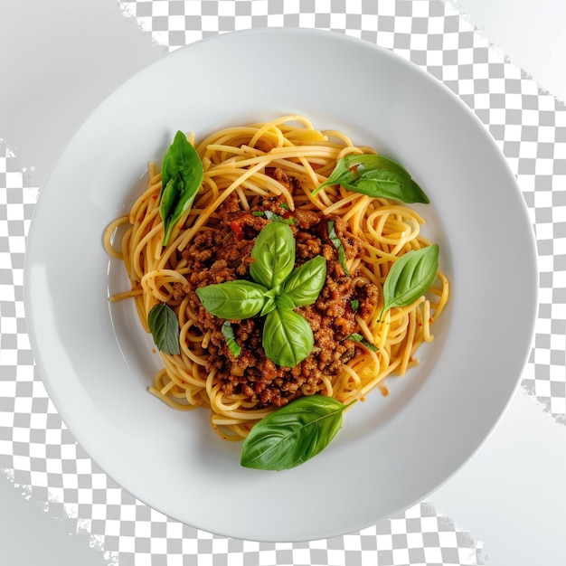 PSD un plato de espagueti con albahaca y albahaca en él