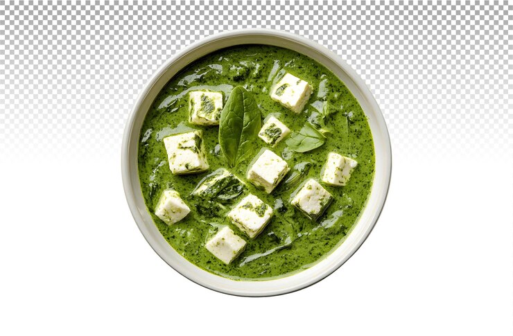 PSD un plato de espinaca palak paneer y curry de queso cottage