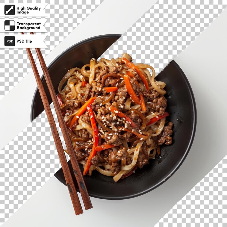 PSD un plato de fideos con palillos y un palillo