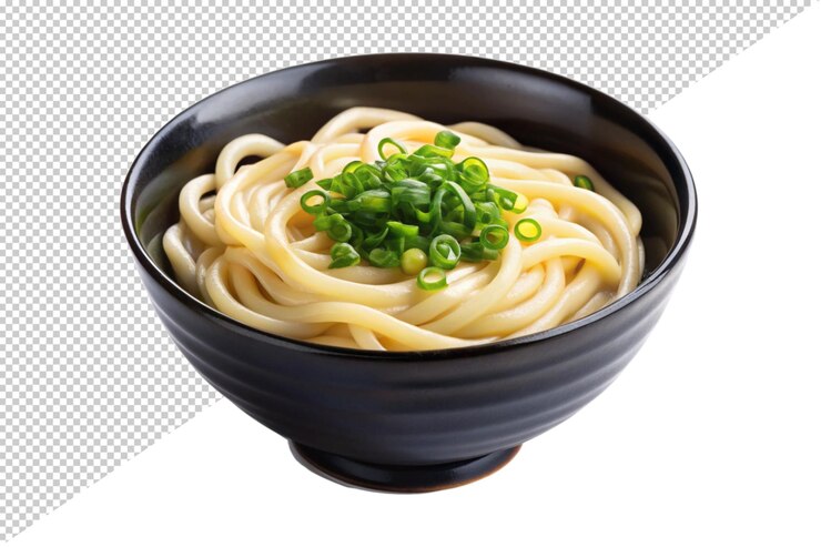 PSD un plato de fideos con un plato negro de fideos y cebollas verdes