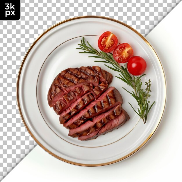 PSD un plato de filetes y tomates con una imagen de tomates en él