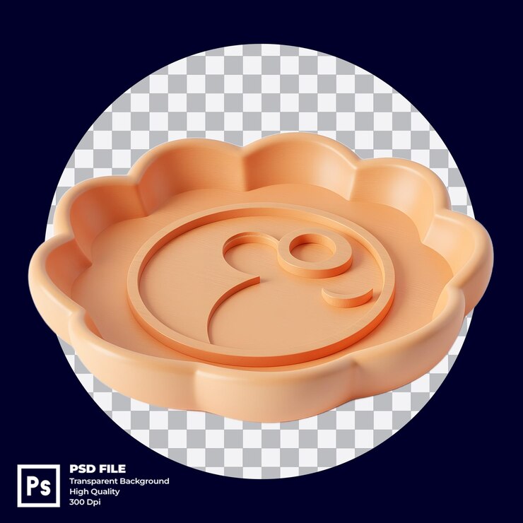 PSD plato en forma de flor de color melocotón con diseño en relieve