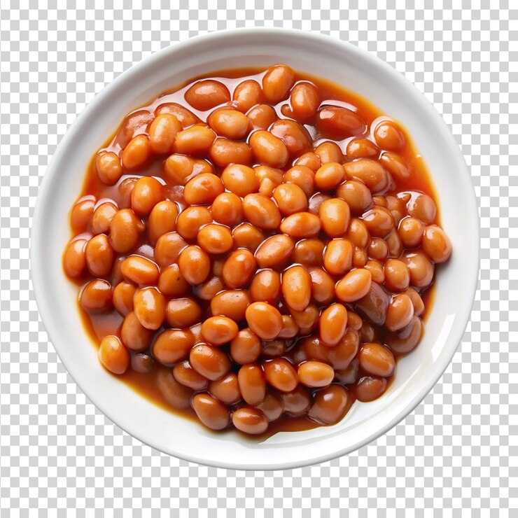 PSD un plato de frijoles horneados con melaza aislada sobre un fondo transparente