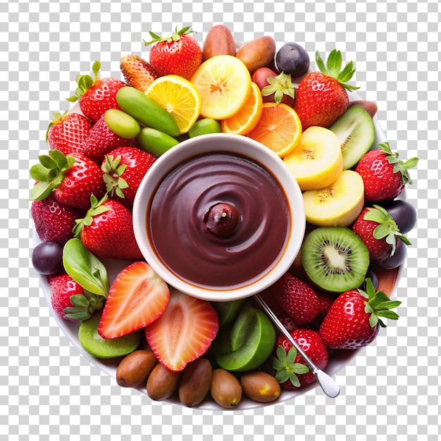 PSD un plato de frutas y chocolate aislado sobre un fondo transparente