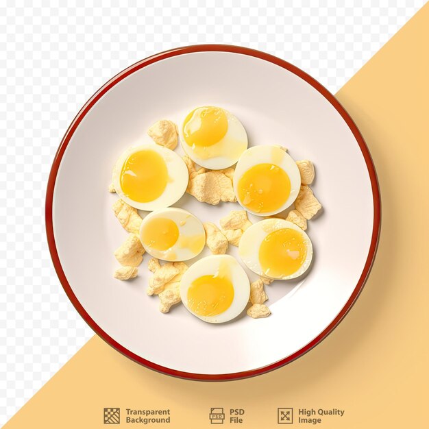 Un plato de huevos con un plato de huevos encima