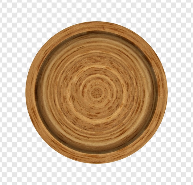 PSD un plato de madera con un patrón circular en la parte superior.