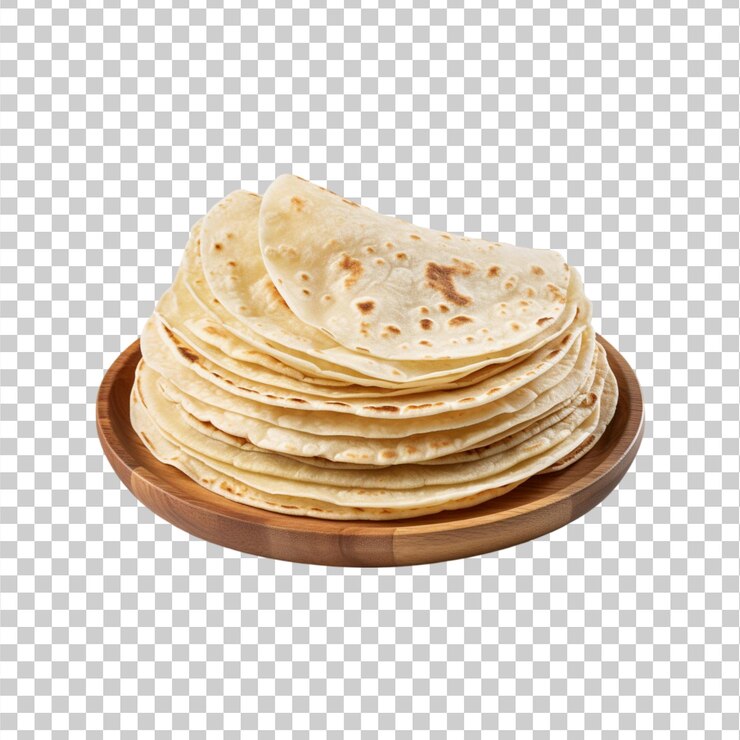 PSD un plato de madera de tortillas aislado sobre un fondo blanco