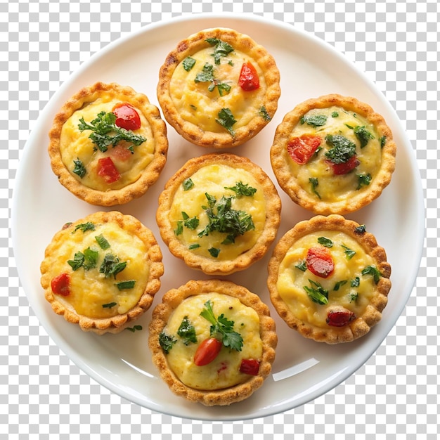 PSD un plato de mini quiches aislados en un fondo transparente