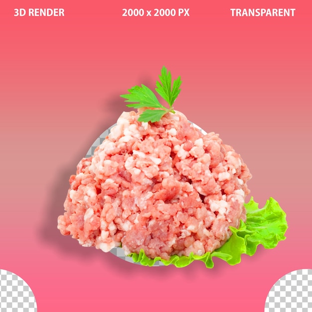 En el plato moler carne cruda sobre un fondo transparente