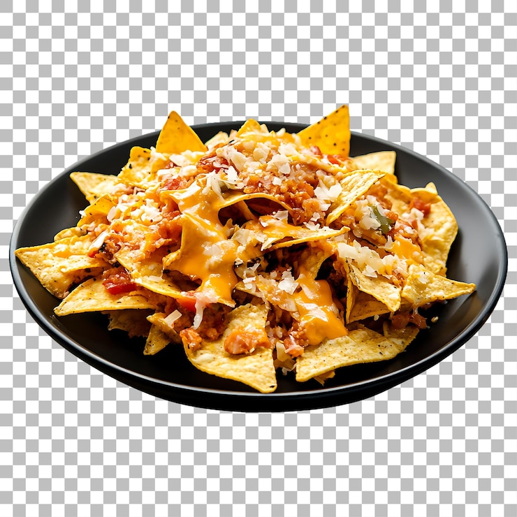 PSD un plato de nachos png crujiente sobre un fondo transparente