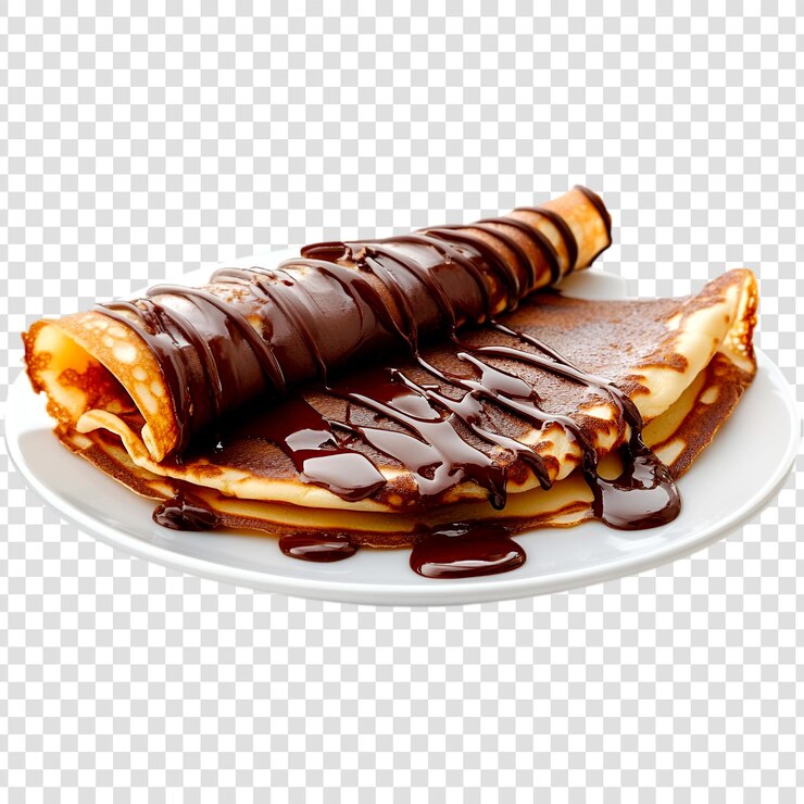 PSD un plato de panqueques con chocolate en un fondo blanco