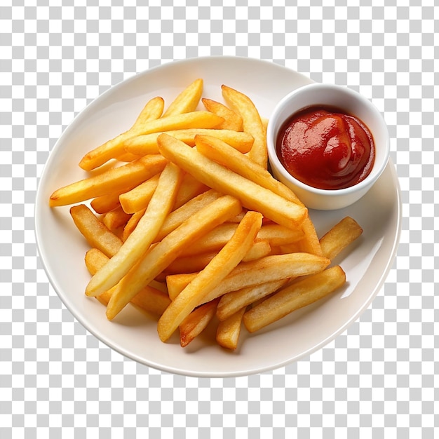 PSD plato de papas fritas y ketchup aislado sobre un fondo transparente