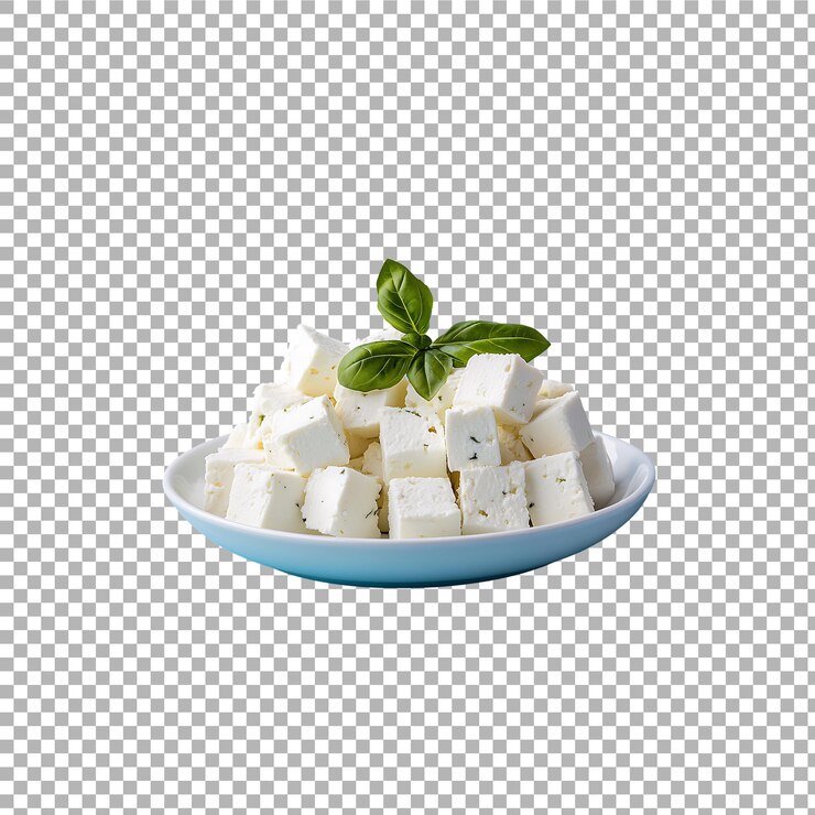 PSD un plato de paquete de queso feta aislado sobre un fondo transparente