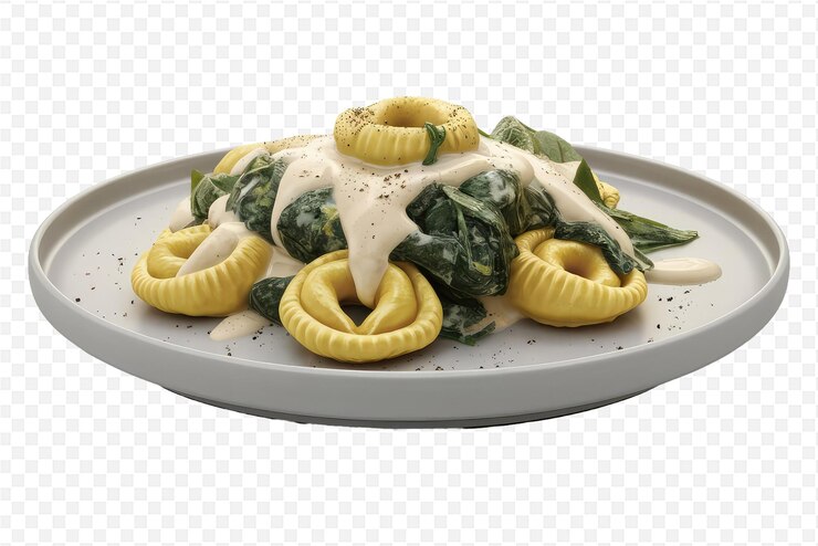 PSD un plato de pasta con espinaca y pasta