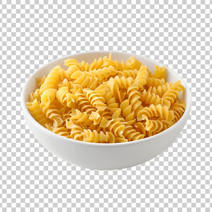 PSD un plato de pasta de penne con hojas de tomate y albahaca en un fondo transparente