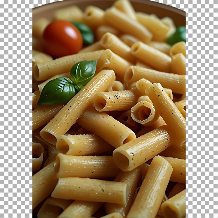un plato de pasta con un tomate y un tomate en él