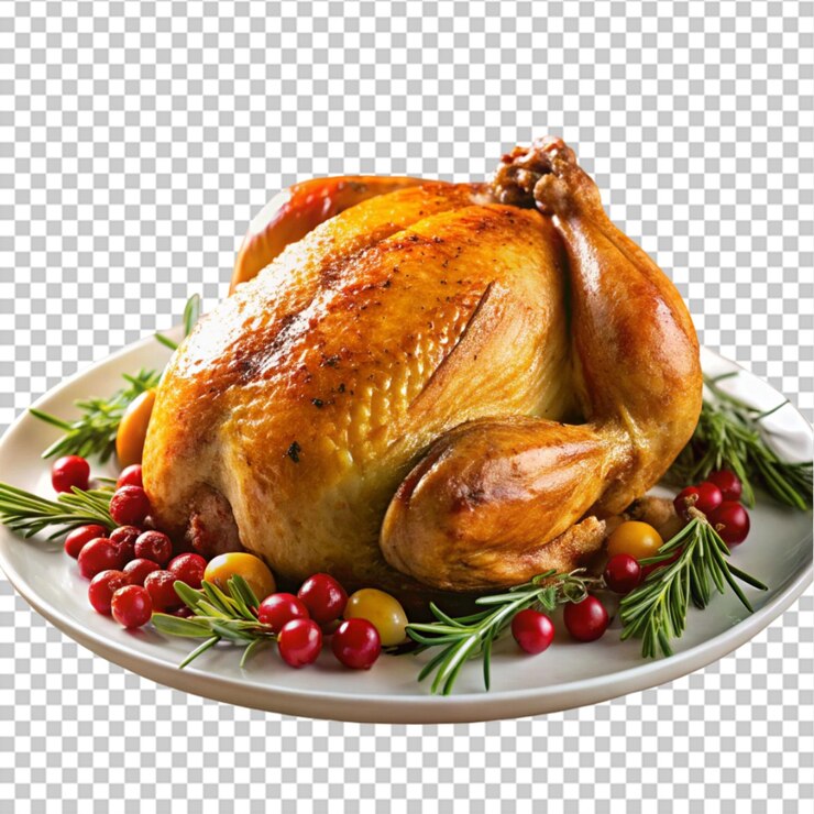 PSD plato con pavo asado sobre un fondo blanco