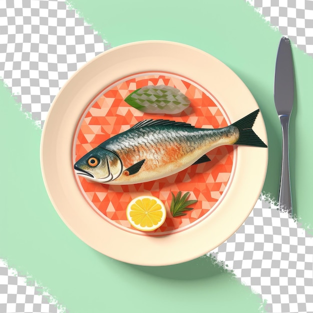 Un plato de pescado con la imagen de un pescado