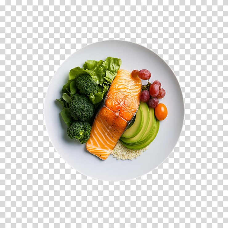 PSD un plato de pescado de salmón aislado sobre un fondo transparente con recorte de png