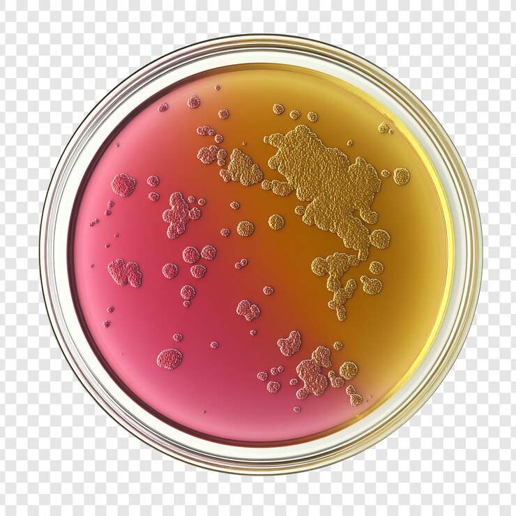 PSD plato de petri con colonias bacterianas