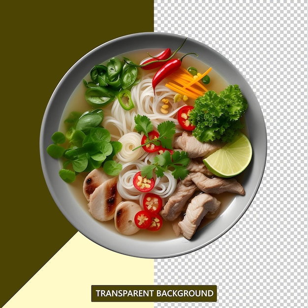 PSD un plato de pho servido completo con ingredientes vegetales