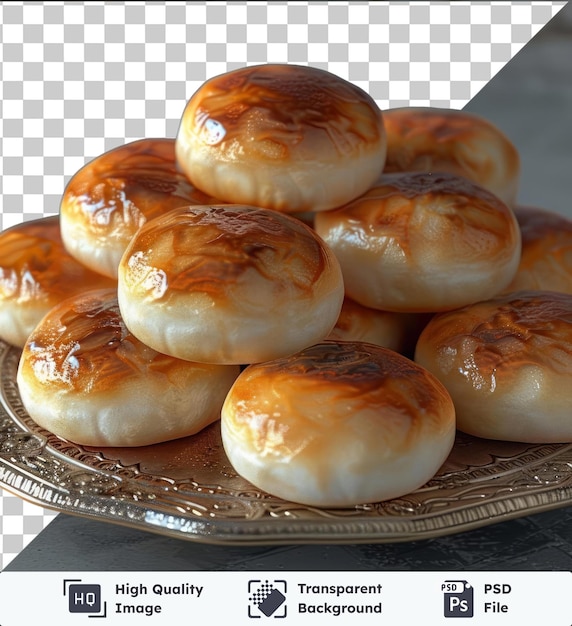 PSD plato psd transparente de alta calidad de bakpia para el eid al fitr con una variedad de rosquillas, incluidas las variedades blancas y marrones esmaltadas