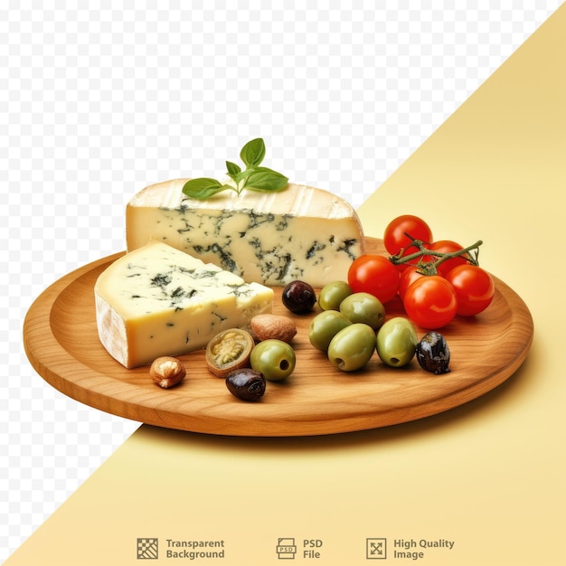 Un plato de quesos y un plato de quesos con la imagen de un tomate cherry y una cereza.