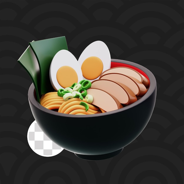 un plato de ramen con huevo de algas y ingredientes de pollo