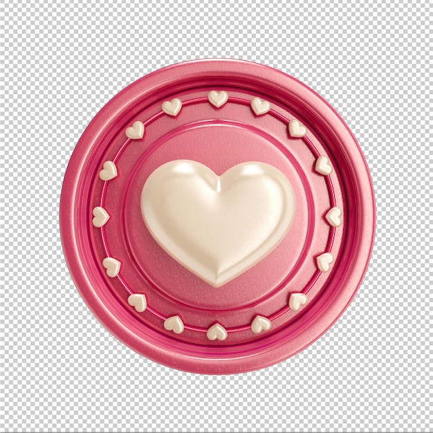 PSD un plato redondo rosa con un render 3d en forma de corazón para el día de san valentín