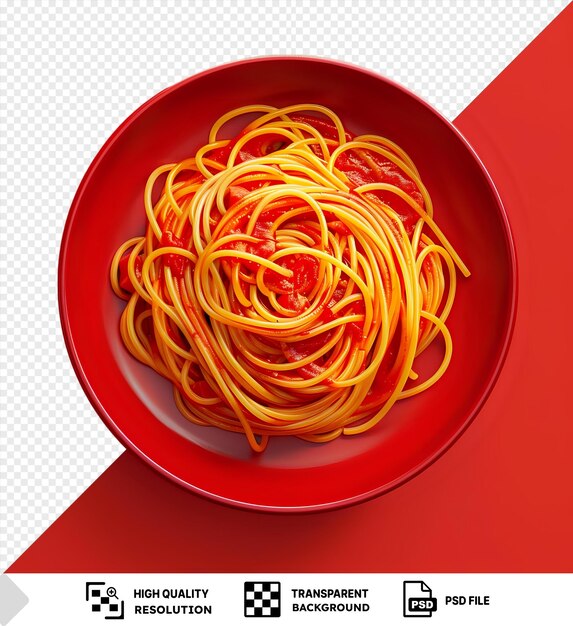 PSD plato rojo de pasta en un fondo rojo png psd