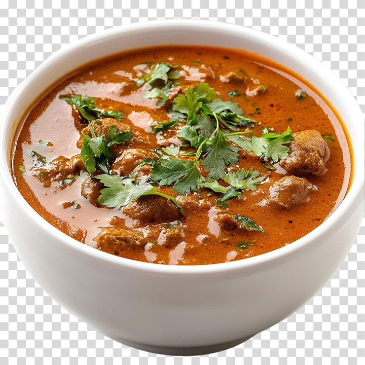 PSD un plato de sopa con carne y verduras en él