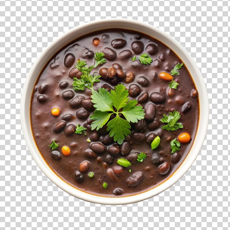 PSD un plato de sopa con frijoles, tomates y otras verduras en la parte superior sobre un fondo transparente