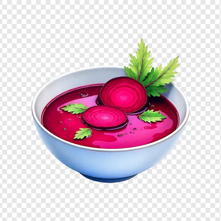 PSD un plato de sopa de remolacha púrpura