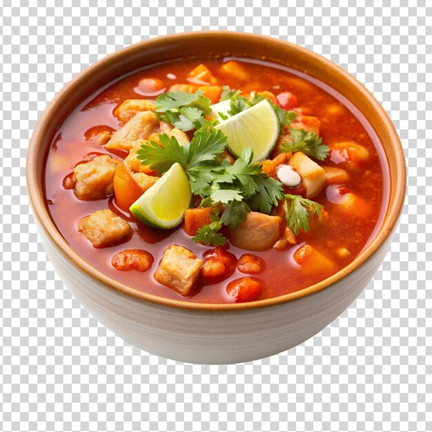 PSD un plato de sopa con verduras y una cuchara en un fondo transparente