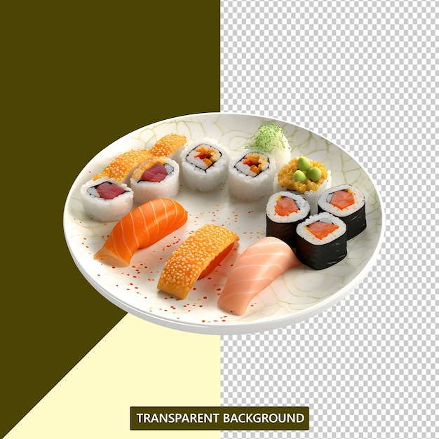 PSD un plato de sushi con un fondo blanco que dice fondo transparente